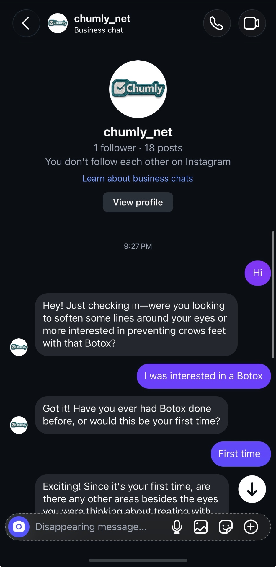 Instagram DM screenshot — 1. Qualify